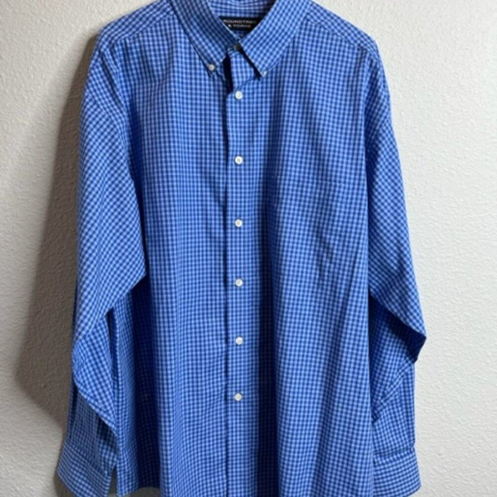 Roundtree & Yorke Mens Button Down Dress Shirt Sz XL Blue Plaid
